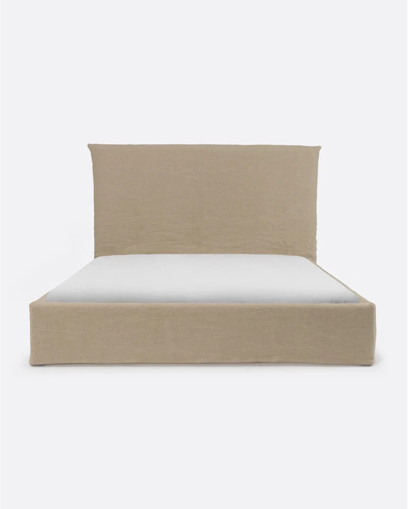 BEETHOVEN bed for mattress with linen cover in natural colour - 142055