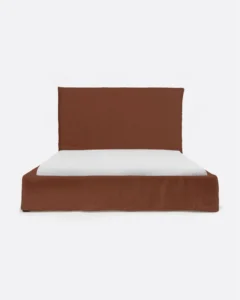BEETHOVEN bed for mattress with linen cover in terracotta colour - 142081