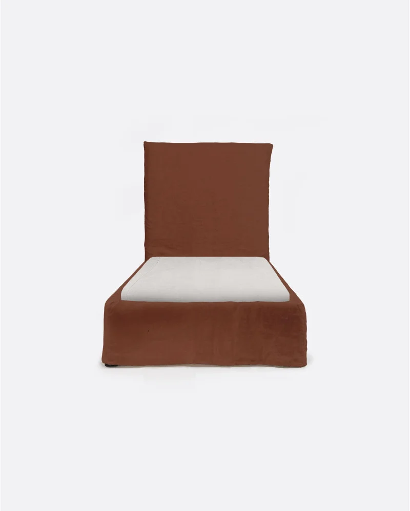 BEETHOVEN bed for single mattress and linen cover in terracotta - 142101