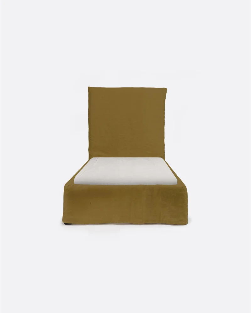 BEETHOVEN bed for single mattress and linen cover in mustard - 142103