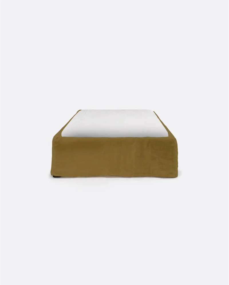 BEETHOVEN linen bed frame for single mattress in mustard color - 142127