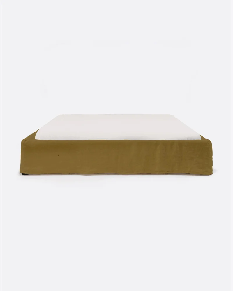 BEETHOVEN upholstered bed base for mattress in mustard color - 142151