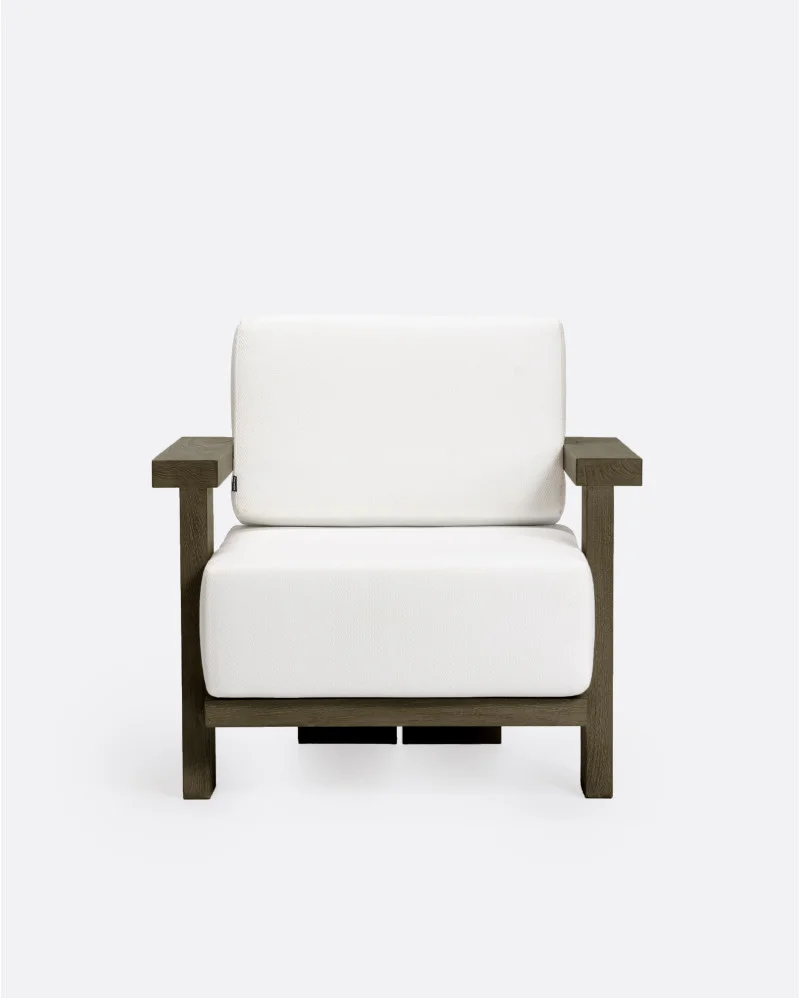 PANJANG 1-seater outdoor sofa in teak wood in weathered finish and white upholstery - 913104