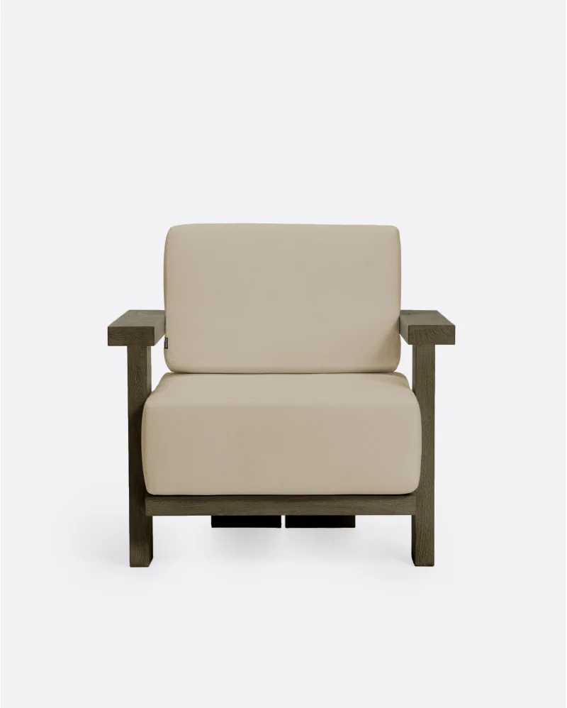 PANJANG 1-seater outdoor sofa in teak wood in weathered finish and natural upholstery - 913105
