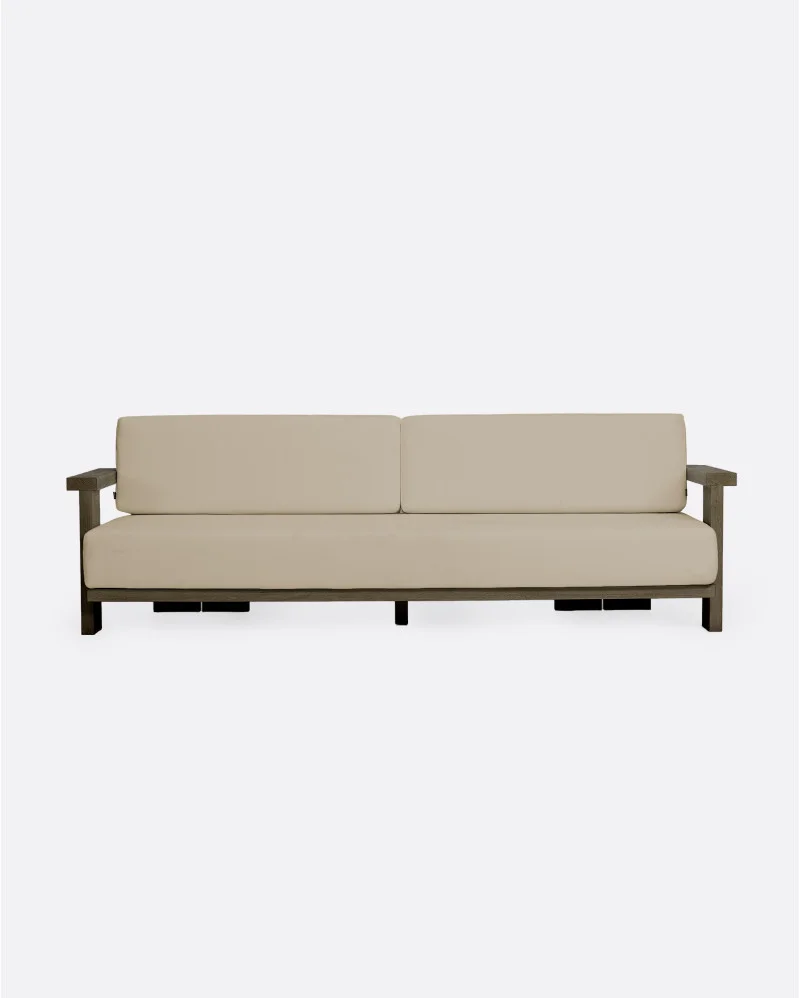 PANJANG 3/4-seater outdoor sofa in teak wood in weathered finish and natural upholstery - 913106