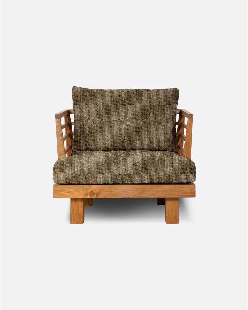 STRAUSS 1-seater outdoor sofa in natural teak and olefin