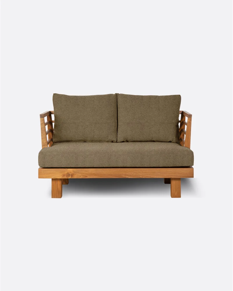 STRAUSS 2-seater outdoor sofa in natural teak and olefin