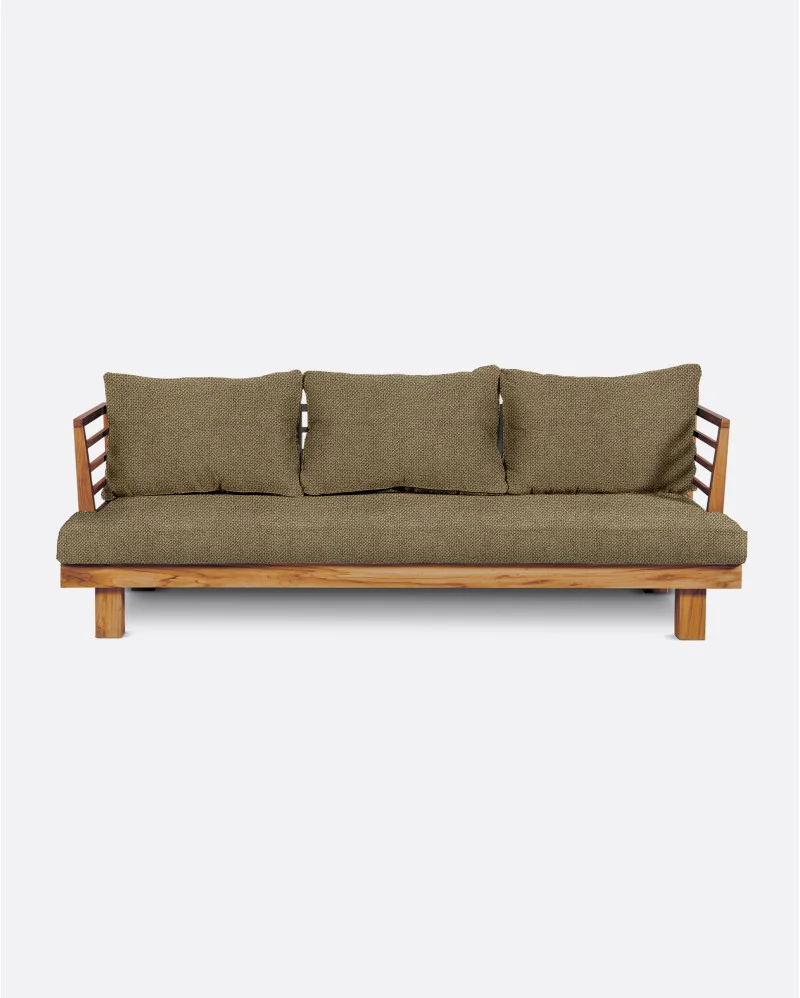 STRAUSS 3-seater outdoor sofa in natural teak and olefin