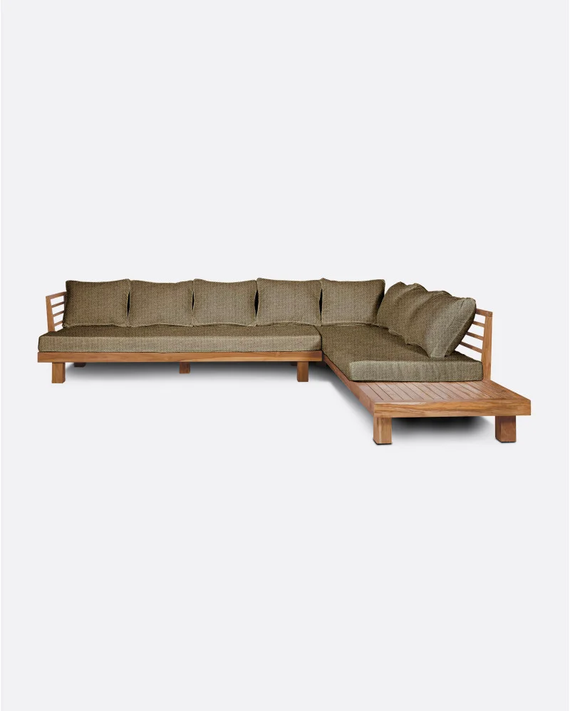 STRAUSS 4-seater right corner outdoor sofa in natural teak and olefin
