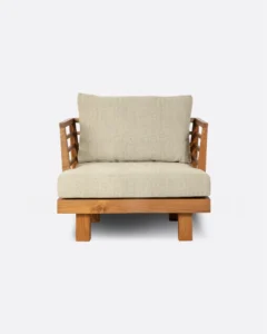 STRAUSS 1-seater outdoor sofa in natural teak and olefin