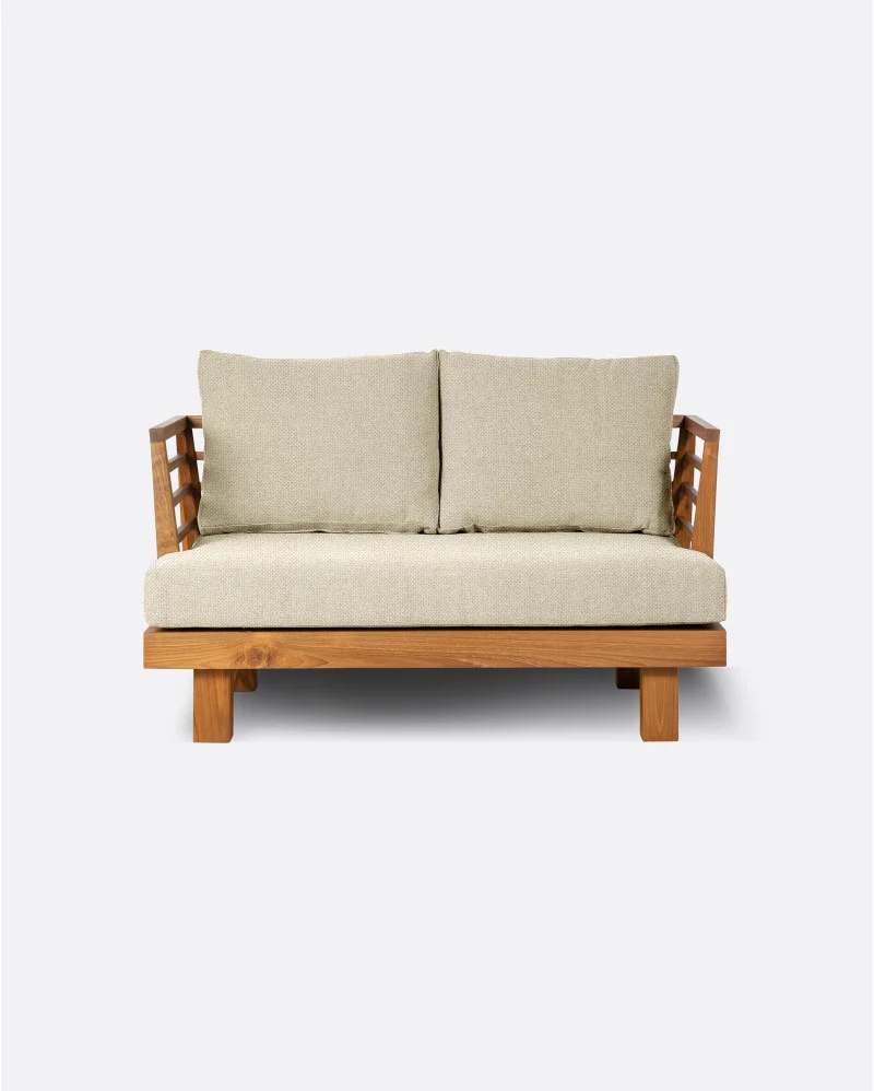STRAUSS 2-seater outdoor sofa in natural teak and olefin