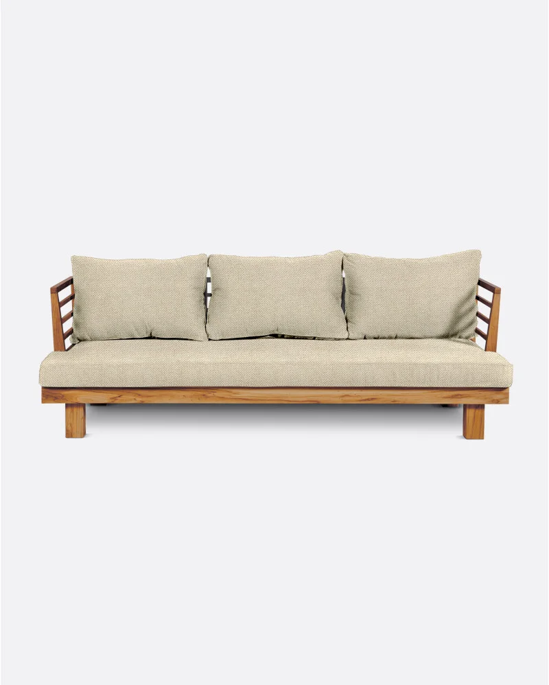 STRAUSS 3-seater outdoor sofa in natural teak and olefin
