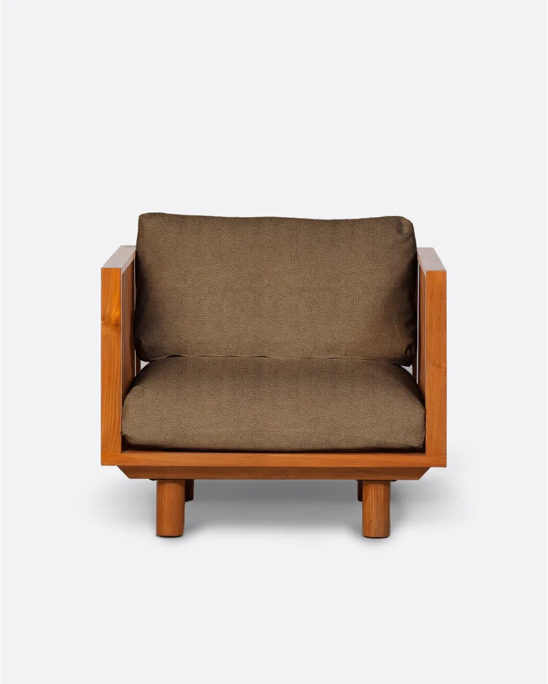 TOPRAK 1-seater outdoor sofa in natural teak and olefin