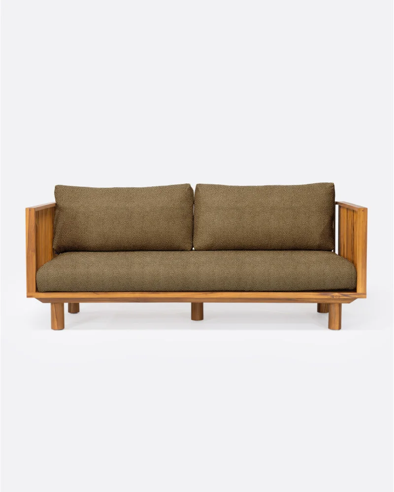 TOPRAK 2-seater outdoor sofa in in natural teak and olefin