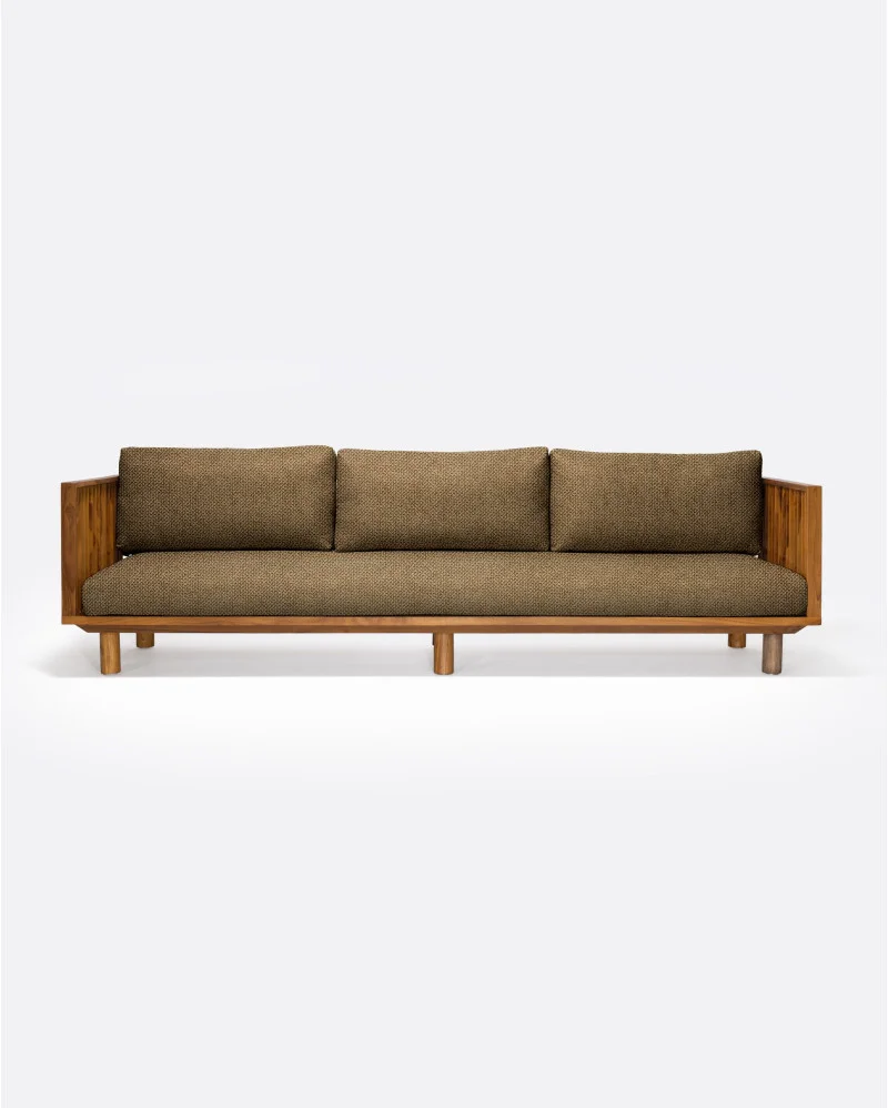 TOPRAK 3-seater outdoor sofa in natural teak and olefin