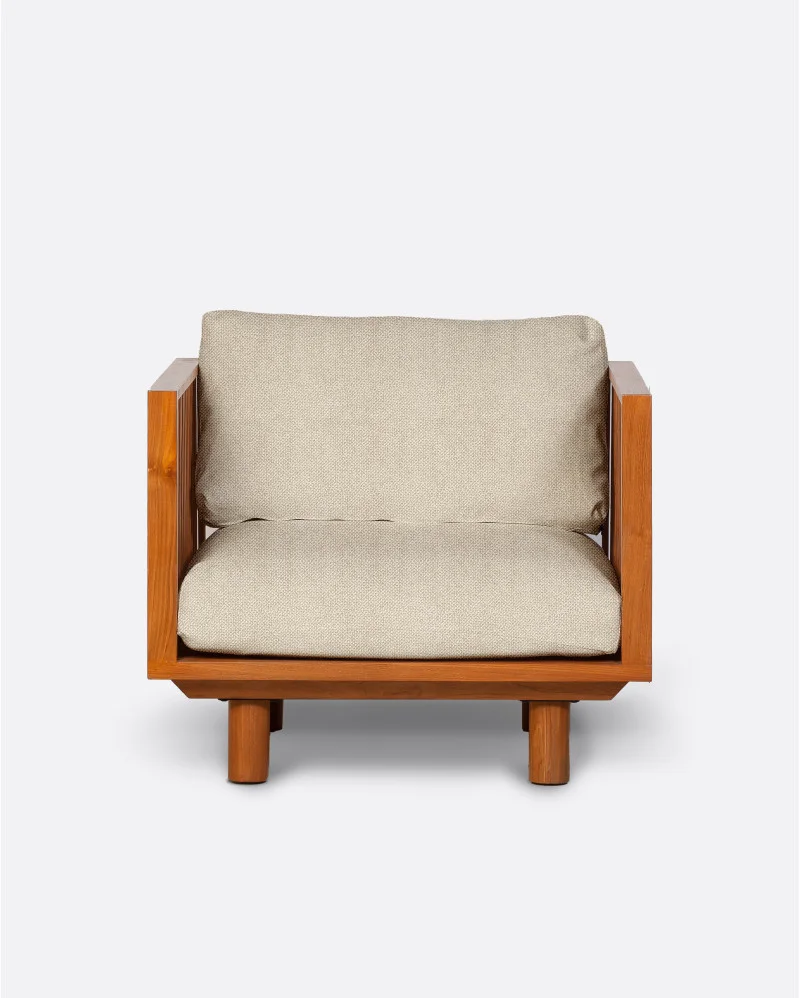 TOPRAK 1-seater outdoor sofa in natural teak and olefin
