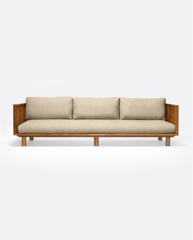 TOPRAK 3-seater outdoor sofa in natural teak and olefin