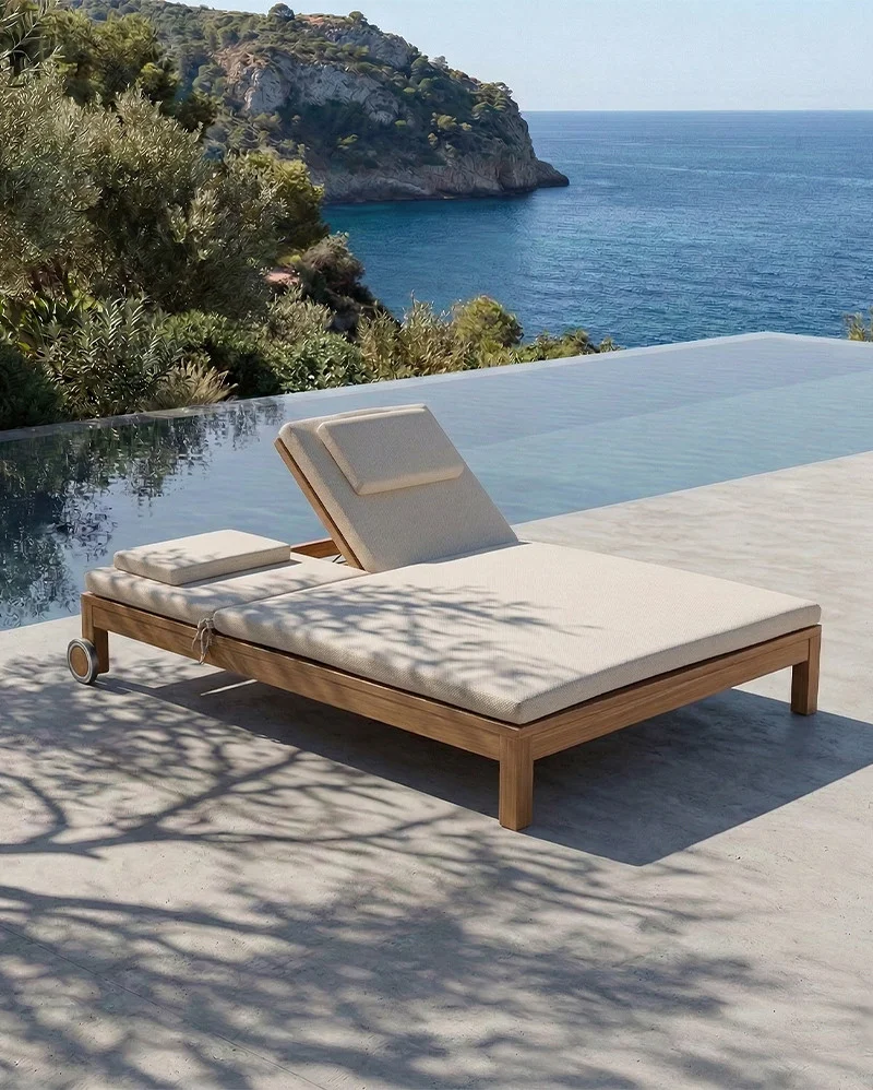 GENESIS outdoor sunbed in teak wood with with an ivory mattress - 913448